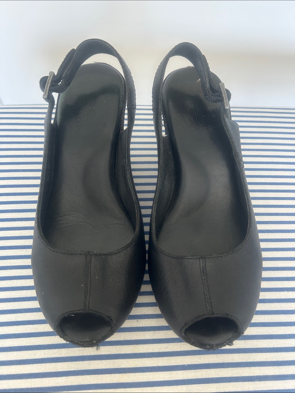 Kork-Ease leather Black Peep-Toe Slingback Heels - Women's Classic Style 7/38